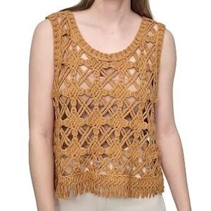 DKNY Jeans Petite Scoop Neck Sleeveless Crochet Top Loose Knit Womens Size XL